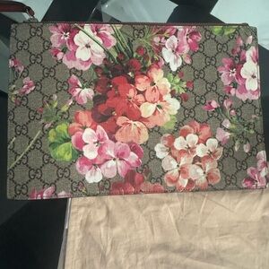 Gucci Floral Canvas Pouch with Pink and Red Accents